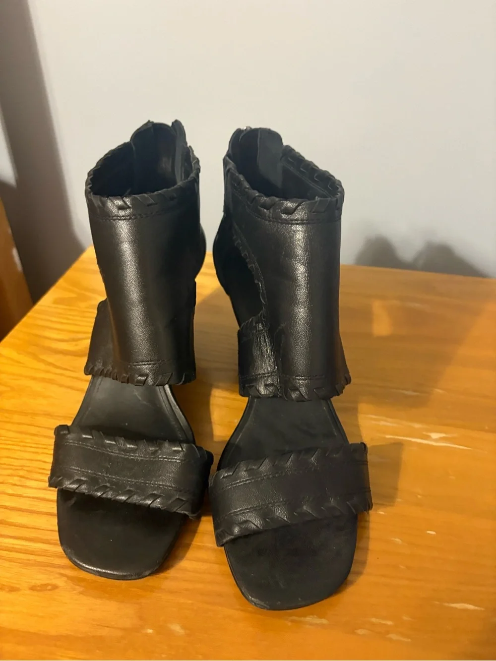 Donald J. Pliner Black Braided Leather Open-Toe Heels